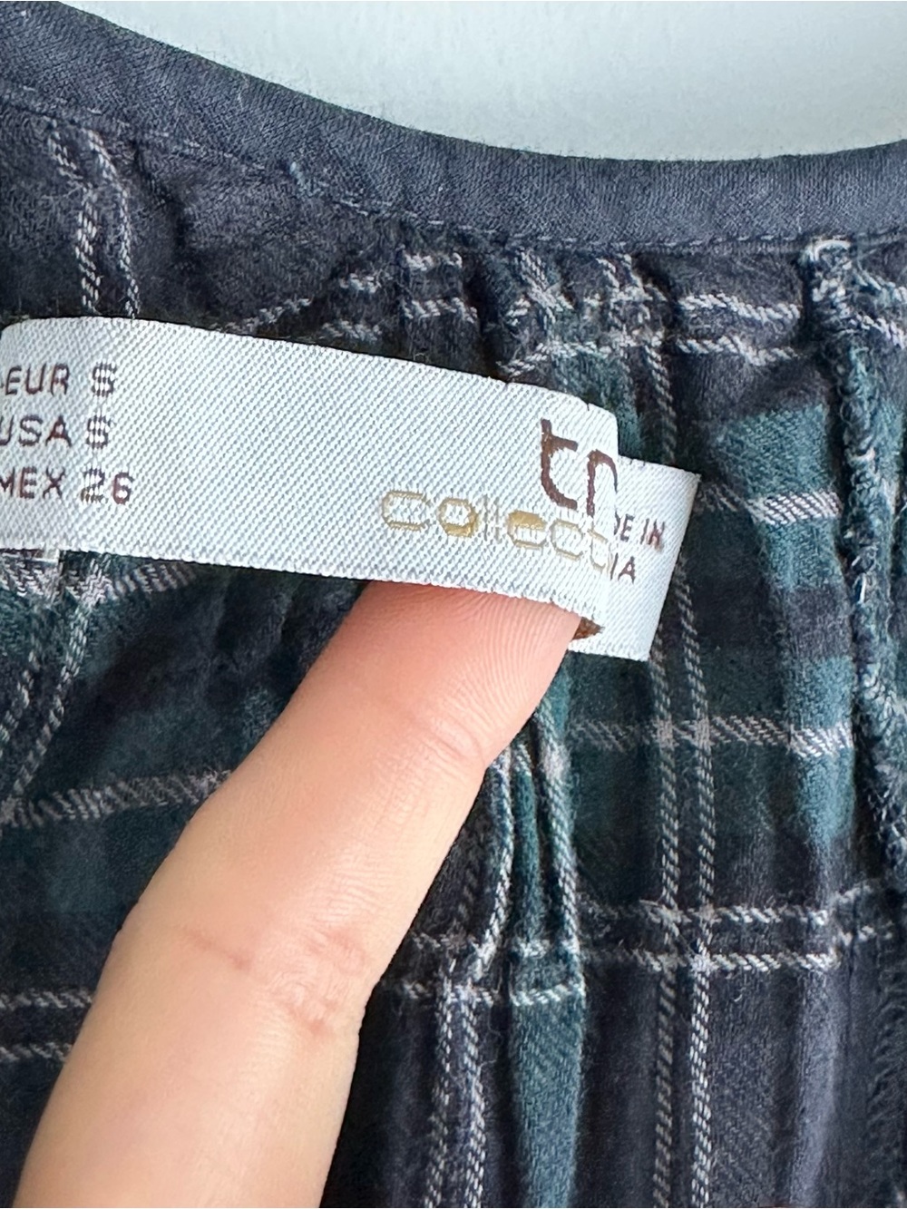 Y2K Zara Navy and Green Plaid Peasant Tunic with Braided Tie S - Picture 3 of 10